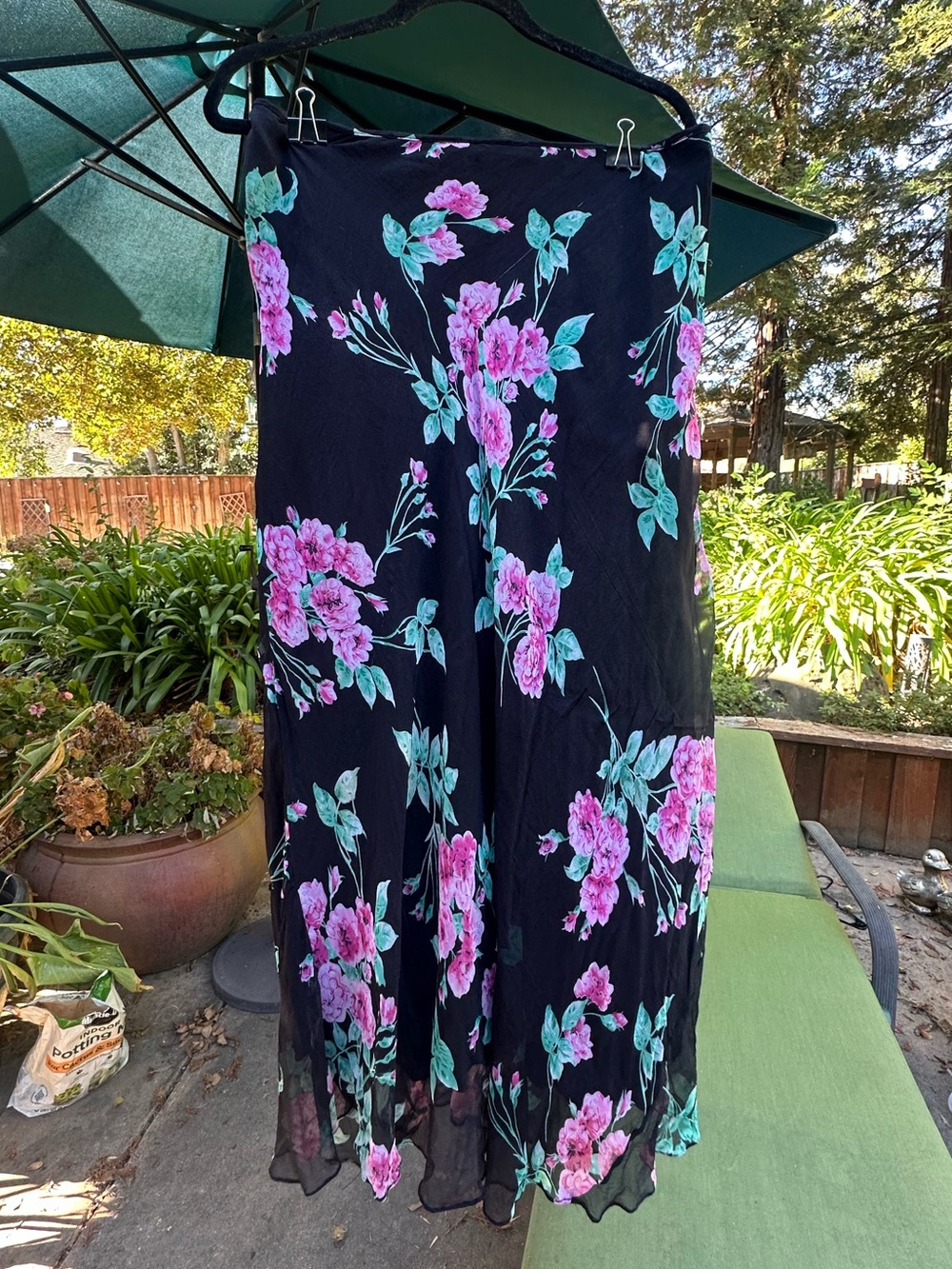 100% Silk 90's Vintage Whimsygoth Dark Romantic TESS Floral Maxi Skirt